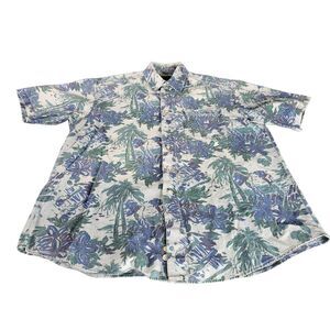 Vintage Mervyns Button Up Shirt Men Sz L Cambridge Classics Floral Island Travel